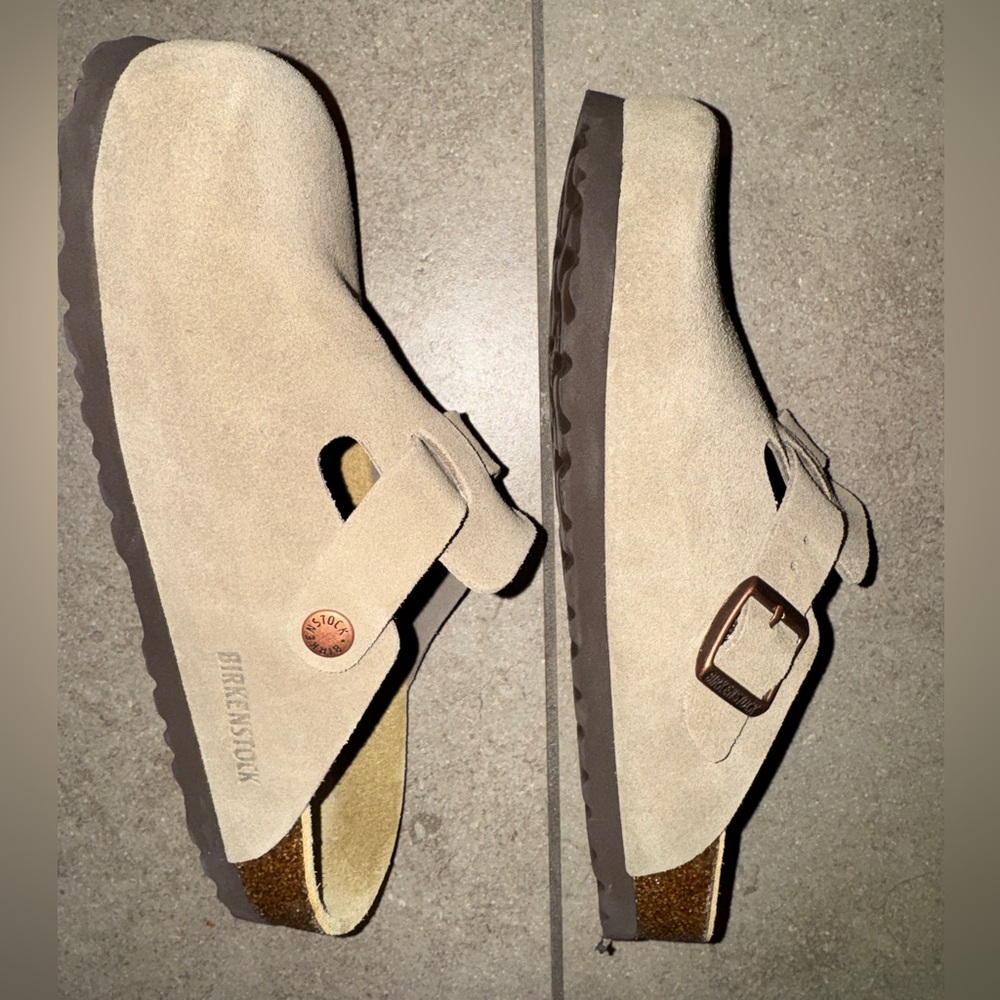 Birkenstock Taupe Suede Boston Clog Mule - Picture 5 of 6